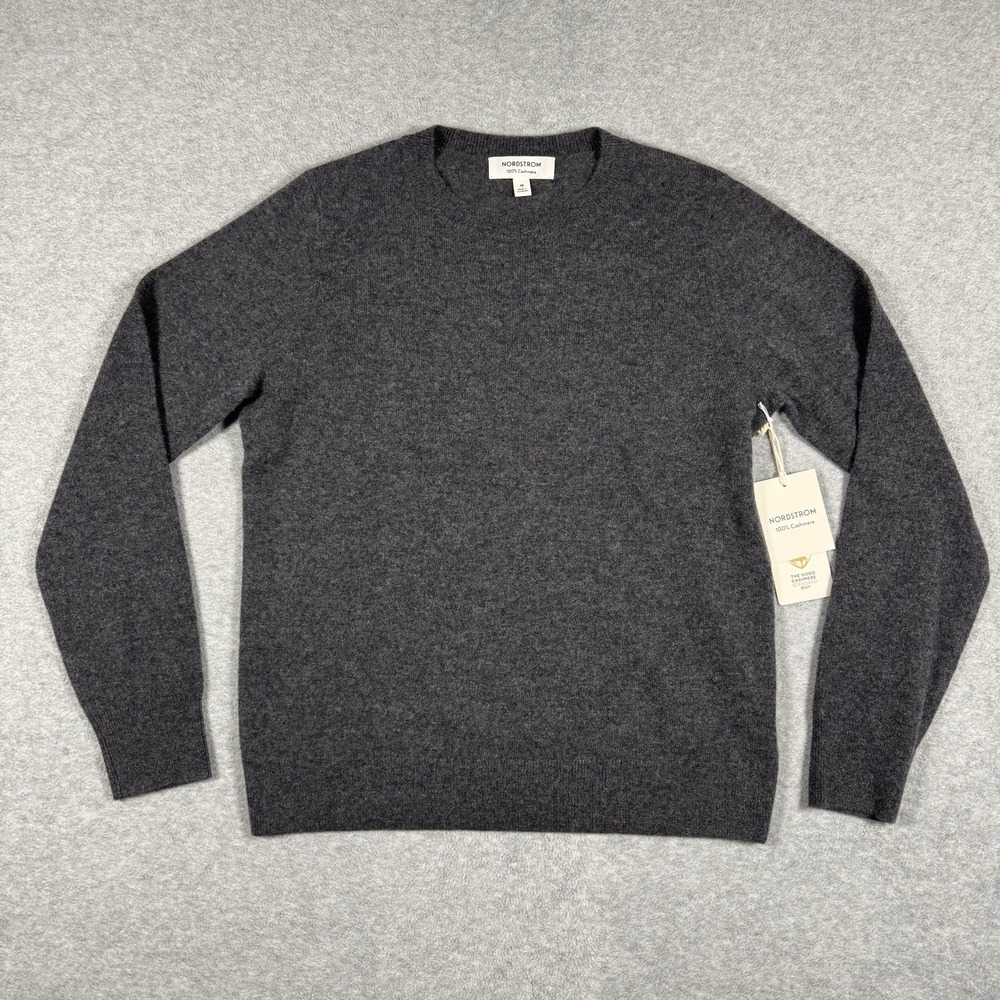 NWT Nordstrom Cashmere Crewneck Sweater Size M Dark Charcoal Gray Pullover